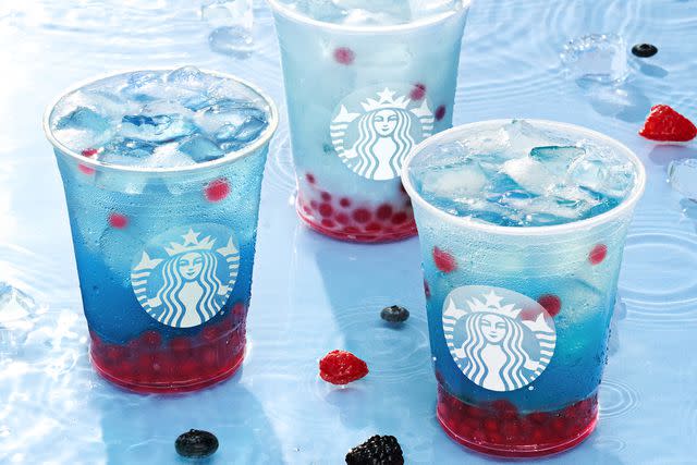 <p>Starbucks</p> Starbucks' new Summer-Berry Refreshers with raspberry pearls