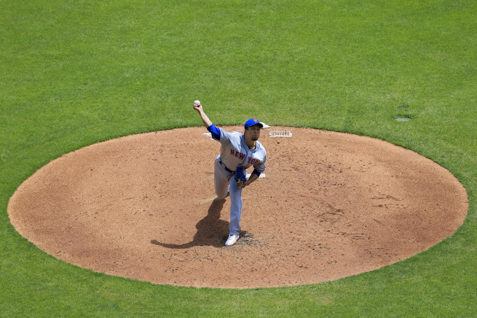 New York Mets' Kodai Senga throws during the third inning of a baseball game against the Cincinnati Reds in Cincinnati, Thursday, May 11, 2023. (AP Photo/Aaron Doster)