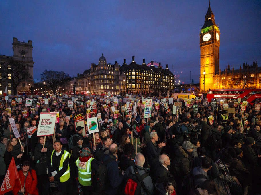 Protests outside Parliament as MPs debate Trump visit