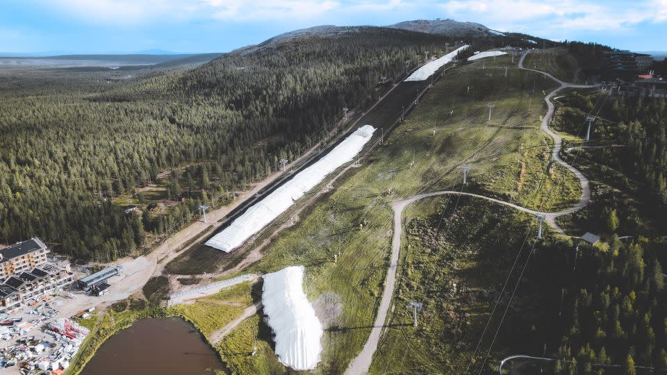 Levi in Finland stockpiled 200,000 cubic meters over the summer to keep slopes covered when ski season rolled around. - Oy Levi Ski Resort Ltd.