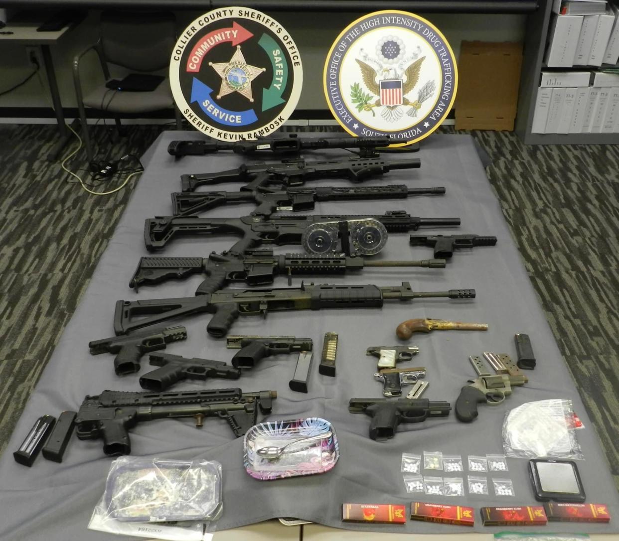 A search warrant served Friday at Yoslan Jimenez’s Naples residence resulted in the seizure of 15 firearms and more than 1,000 rounds of ammunition. Jimenez denied ownership of the guns and ammunition and they were seized by Collier County Sheriff's Office detectives.