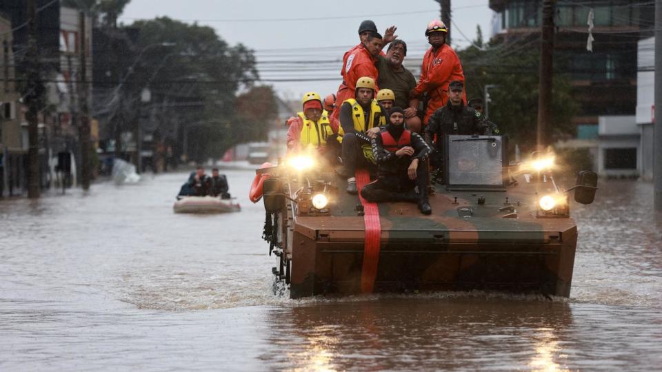 PHOTO: An army tank is used in the rescue works in a flooded area in Porto Alegre, Rio Grande do Sul state, Brazil May 10, 2024. (Diego Vara/Reuters)