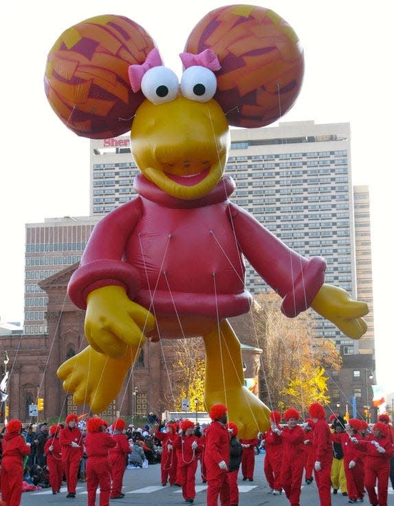 A float featuring Fraggle Rock character Red. The 2023 6ABC Dunkin' Thanksgiving Day Parade begins at 8:30 a.m. on Thursday, Nov. 23.