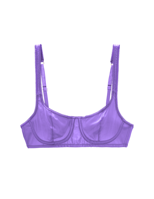 Purple Lace Brassiere Isolated On White. Stock Photo, Picture and