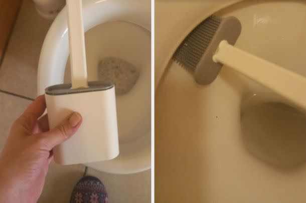 This Cleantok-famous toilet brush has a silicone head, so nothing will get caught in its bristles.