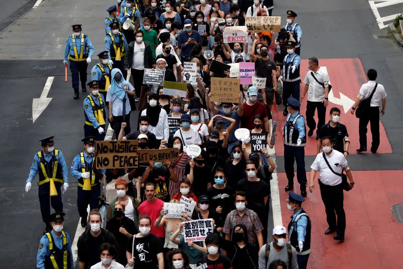 Protest march over the alleged police abuse of a Turkish man in echoes of a Black Lives Matter protest, following the death of George Floyd who died in police custody in Minneapolis, in Tokyo