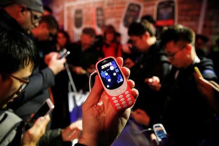 Nokia 3310 device is displayed after its presentation ceremony at Mobile World Congress in Barcelona, Spain, February 26, 2017. REUTERS/Paul Hanna