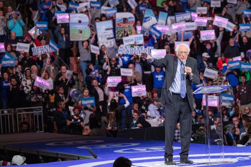 Sen. Bernie Sanders, I-Vt., campaigns in Manchester, New Hampshire, on Feb. 8, 2020.