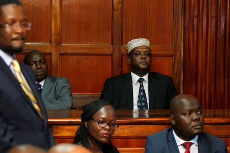 Hassan Wario, Kenya's ambassador to Austria and former sports minister sits in the dock during a hearing at the Mililani Law Court where he was charged with abuse of office and failure to comply with the law in Nairobi, Kenya, October 19, 2018. REUTERS/Baz Ratner