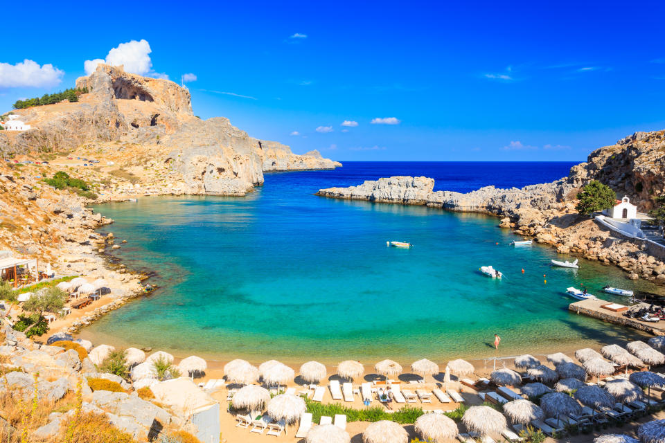 The beautiful cove at St Pauls Bay Lindos, Rhodes. Photo: Getty