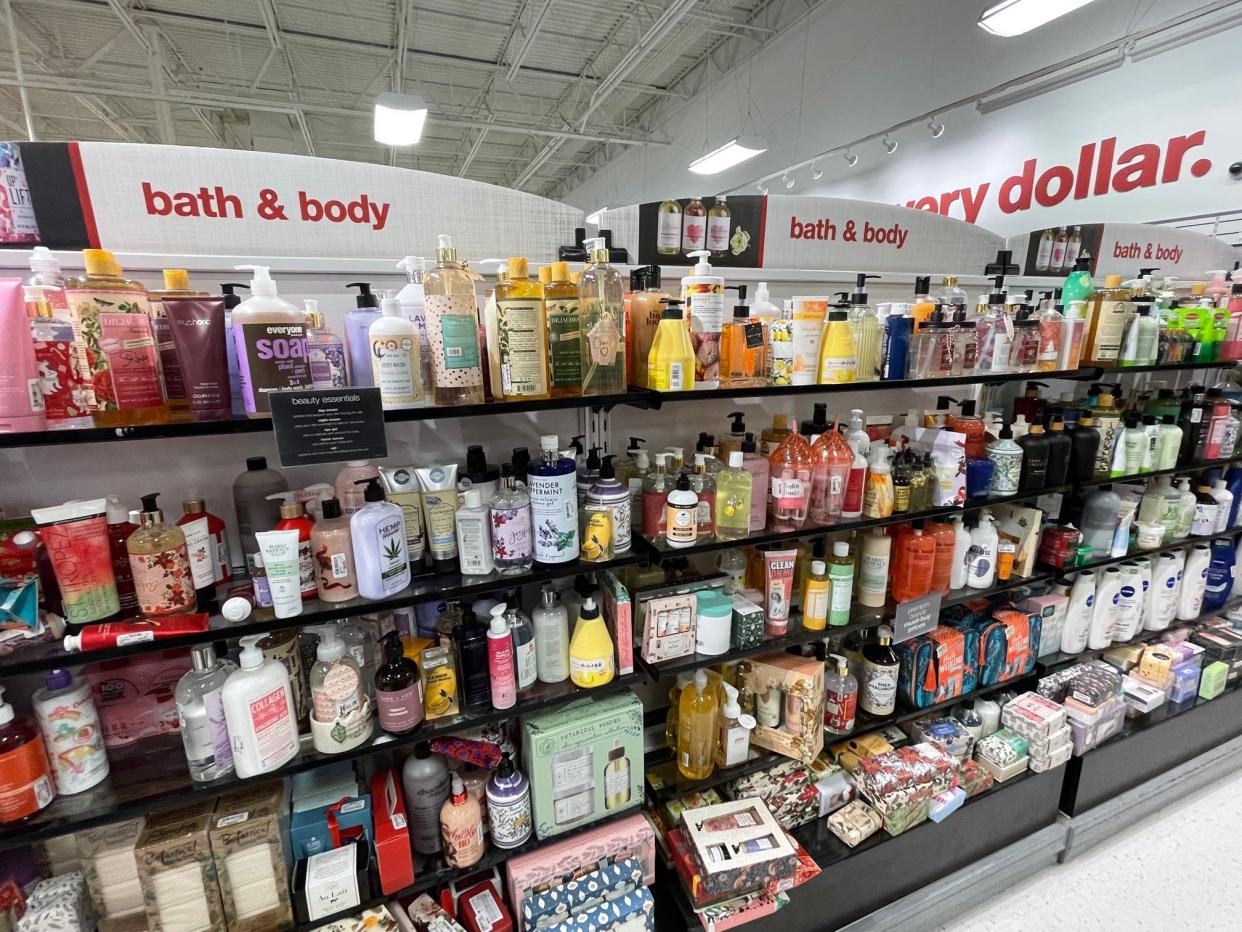 Lotions, soaps, and other body care items at TJ Maxx.