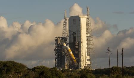 A view of the United Launch Alliance Delta IV Heavy rocket in preparation for the first flight test of NASA's new Orion spacecraft at Cape Canaveral Air Force Station, Florida October 1, 2014. REUTERS/Mike Brown