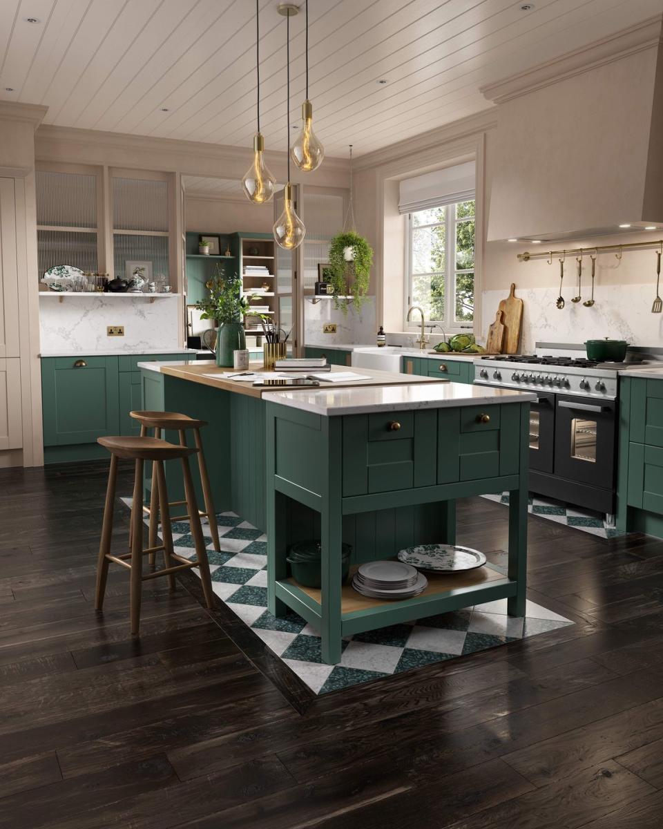 green kitchen island