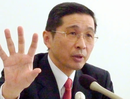 Nissan Motor Co's representative executive Hiroto Saikawa attends a news conference in Yokohama, Japan March, 18 2015, in this photo taken by Kyodo. Mandatory credit Kyodo/via REUTERS