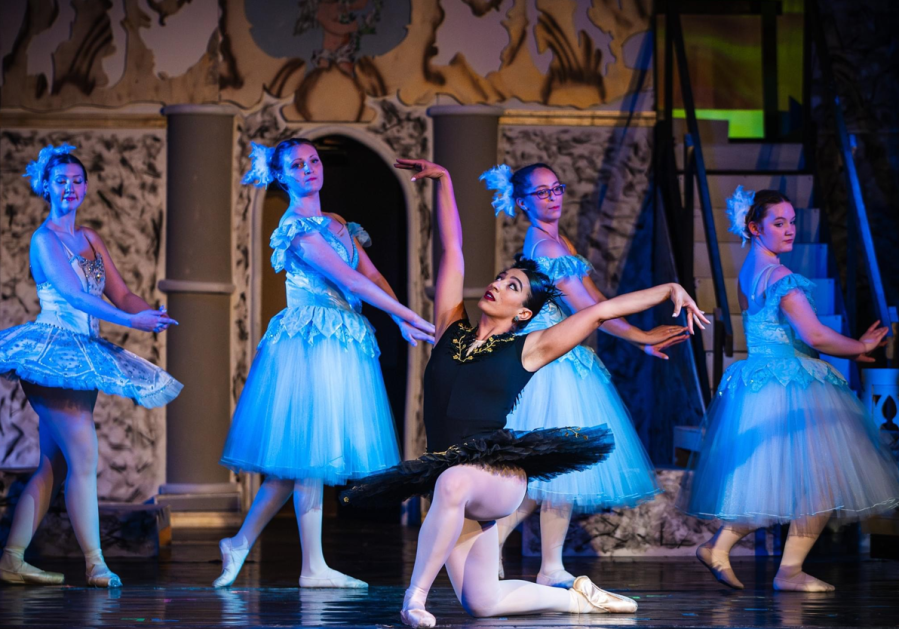 Choreographer Ellie Allen (center) also dances the black swan in “Anastasia.”