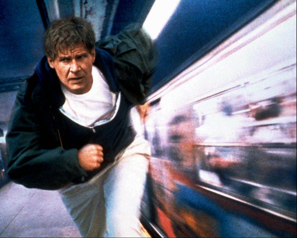 Richard Kimble (Harrison Ford) on the run in "The Fugitive."