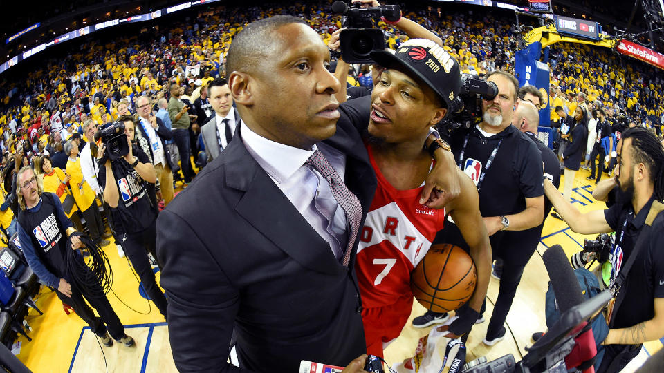 Masai Ujiri had the biggest moment of his career ruined by the police. (Photo by Andrew D. Bernstein/NBAE via Getty Images)