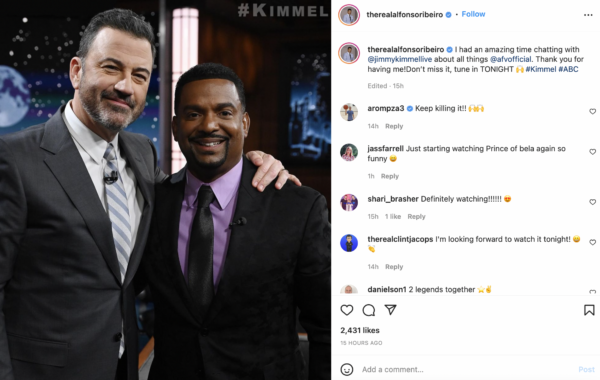 Alfonso Ribeiro poses with late-night host Jimmy Kimmel.  @therealalfonsoribeiro/Instagram