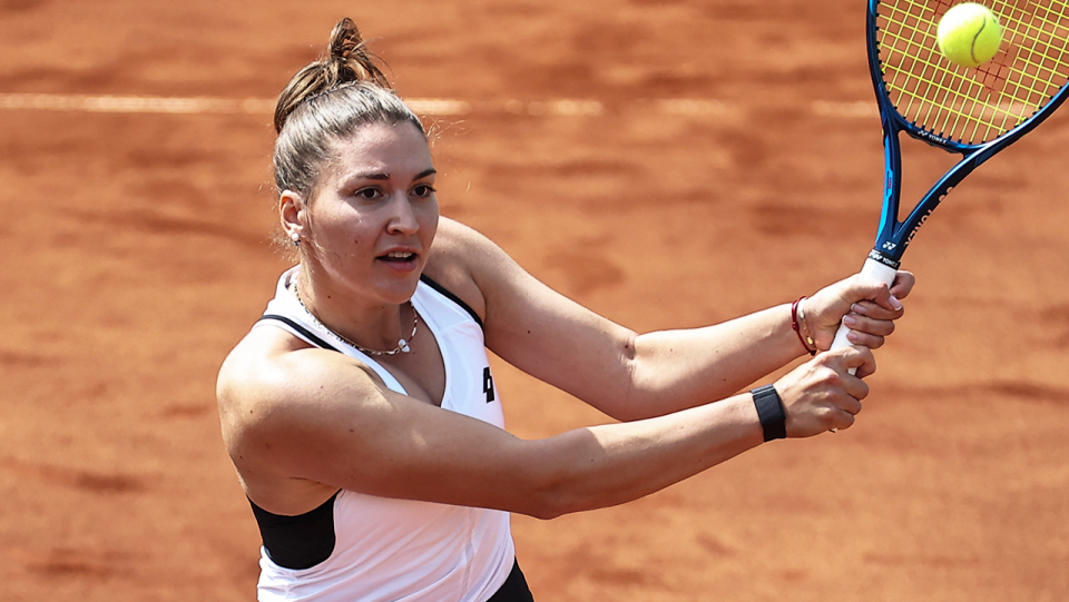 Natela Dzalamidze (pictured) hitting a backhand at the French Open.