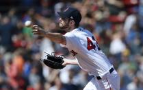 Boston Red Sox's Chris Sale pitches during the first inning of a baseball game against the New York Mets in Boston, Sunday, Sept. 16, 2018. (AP Photo/Michael Dwyer)