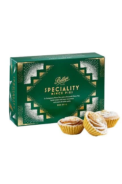 <p><strong>Overall Score: 85/100 </strong><br></p><p>A tempting pack of six frangipane-topped mince pies and six ricciarelli (a type of Italian almond macaroon) mince pies. The frangipane pies contain a chunky dried fruit filling of juicy raisins and sultanas, topped with a marzipan-scented golden sponge and flaked almonds. The pies are sweet and buttery with a gentle tanginess. The ricciarelli pies have a buttery pastry case, a generous vine fruit filling flavoured with tangy orange and delicate mixed spice, and a swirl of moist, nutty almond sponge. Beautifully crumbly yet juicy!<br></p><p><strong><a class="link " href="https://www.bettys.co.uk/speciality-mince-pies-box-of-12" rel="nofollow noopener" target="_blank" data-ylk="slk:BUY NOW;elm:context_link;itc:0;sec:content-canvas">BUY NOW</a> Betty's, £15 for 12</strong><br></p>