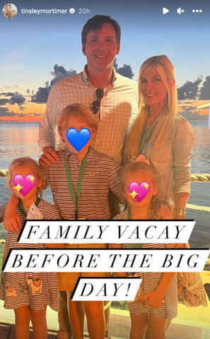 <p>Tinsley Mortimer/Instagram</p> Tinsley Mortimer poses with Richard Bovard and his children.