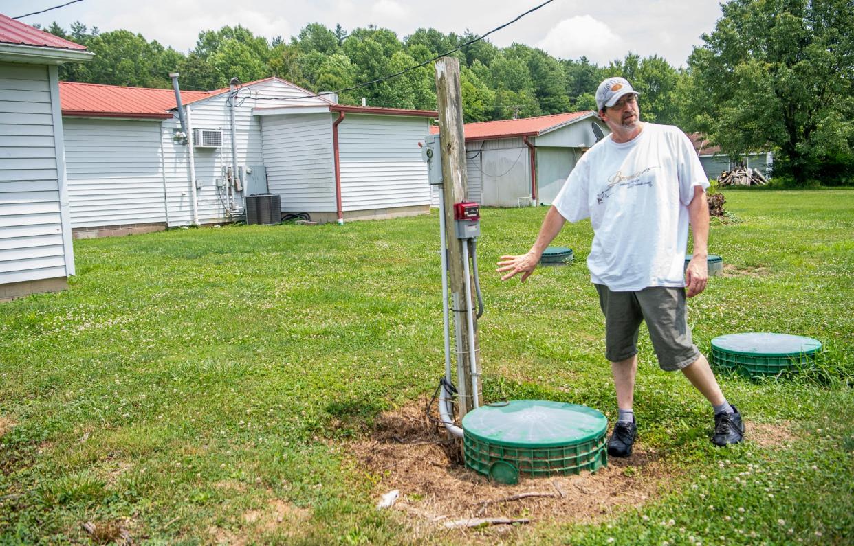 Paul Lattimore talks about the issues with running Brownie's Bean Blossom Family Restaurant on a septic system in Bean Blossom on Tuesday, July 18, 2023.