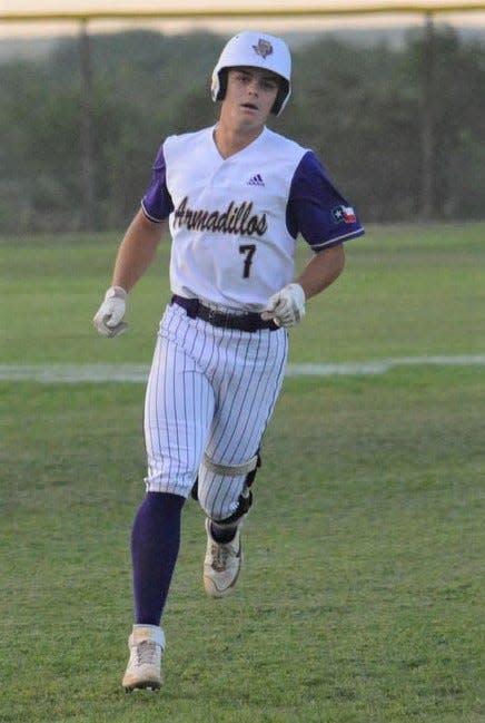 San Saba High School pitcher/shortstop Weston Oliver rounds the bases during the 2022 season. He has been selected as a co-MVP of the 2022 All-West Texas Baseball Team.