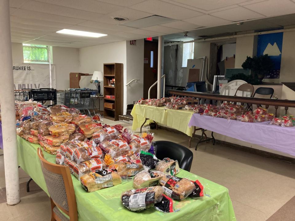 Summerfield United Methodist Church in Milwaukee distributed about 300 loaves of bread weekly from a Brownberry distributor.