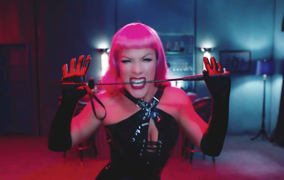 Lucky Pink got to be Channing's dominatrix. Source: YouTube / Vevo