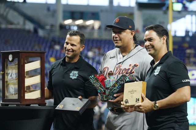 Racing for Home, Miguel Cabrera of the Florida Marlins beat…