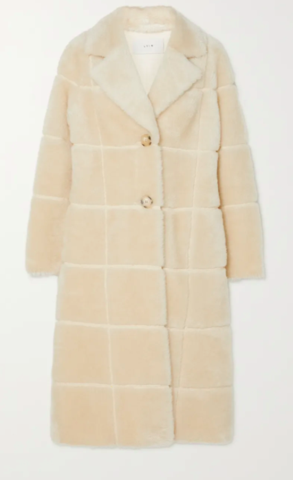 Checked faux shearling coat