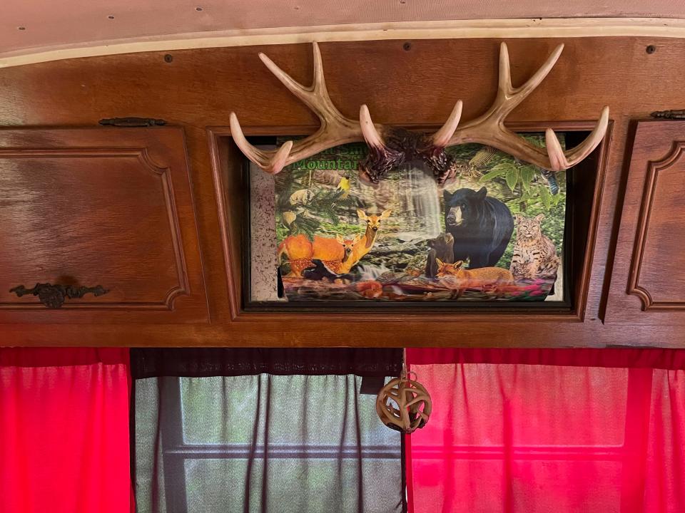 Inside a 1973 Avion camper that has been restored and converted to an Airbnb in Sevierville, Tenn.