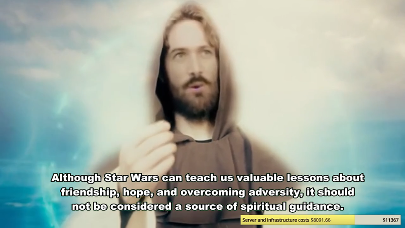 AI Jesus answers a question about the lessons of Star Wars during a June 12 livestream on Twitch.