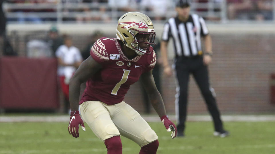 Florida State's Levonta Taylor reacts to the snap during an NCAA college football game with Syracuse, Saturday, Oct. 26, 2019 in Tallahassee Fla. Florida State won 35-17. (AP Photo/Steve Cannon)