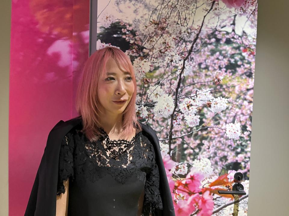 Japanese filmmaker, photographer and visual artist Mika Ninagawa speaks during an interview with The Associated Press in her office in Tokyo, Monday, Feb. 5, 2024. Her exhibition is at the Tokyo Node exhibition space in Toranomon Hills Station Tower through Feb. 25. (AP Photo/Yuri Kageyama)