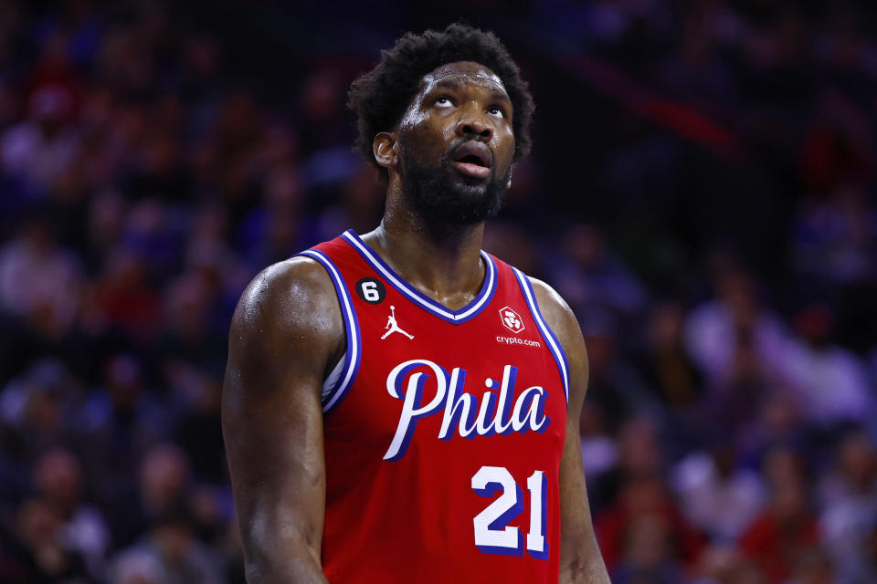 Joel Embiid of the Philadelphia 76ers has taken over as the NBA MVP favorite. (Photo by Rich Schultz/Getty Images)
