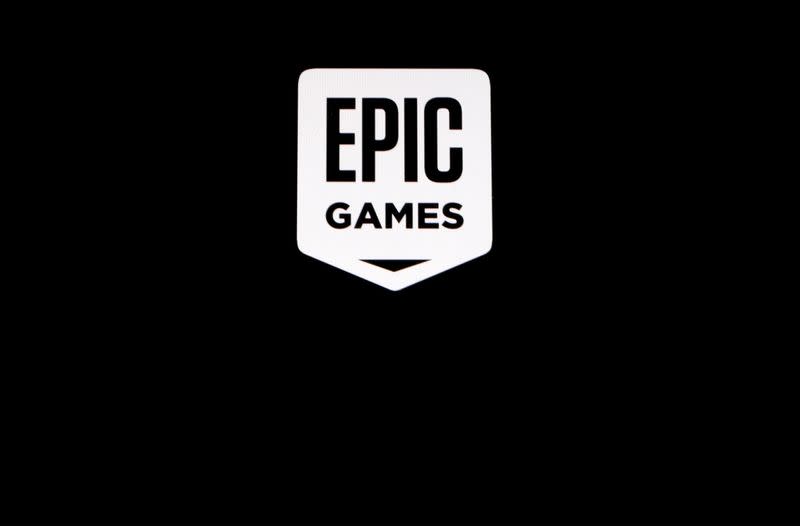 FILE PHOTO: The Epic Games logo, maker of the popular video game "Fortnite", is pictured on a screen