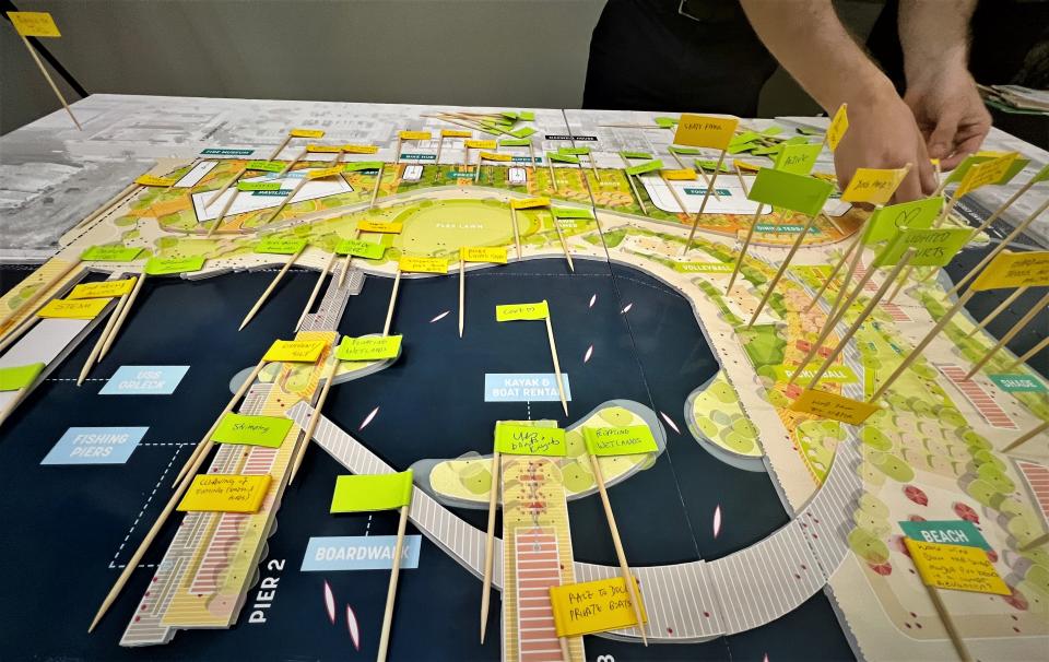 Agency Landscape + Planning invited people who attended "Riverfront 2025" in February at the Jacksonville Main Library to give suggestions for what they want (and don't want) at Shipyards West Park.
