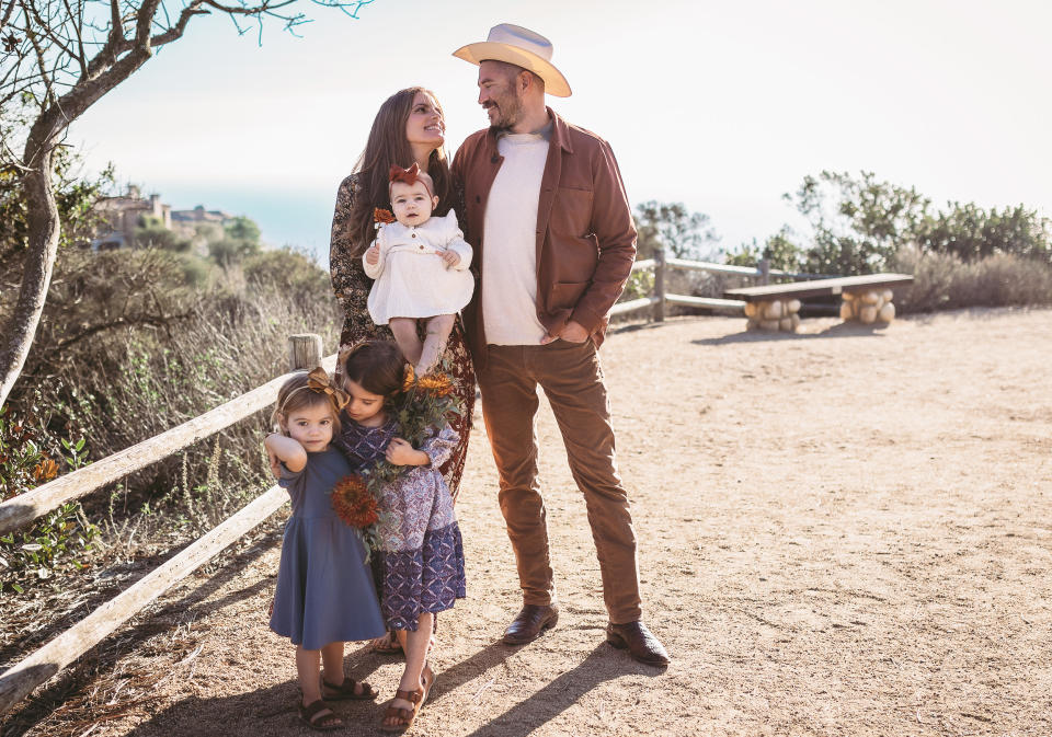 Raising their three daughters — Juniper, 4, Delaney, 3, and Luna, 18 months — while getting treated for cancer can feel tough at times. But the Salazar family feels grateful for the outpouring of support they've received. (Courtesy Emily McAllister Photography)