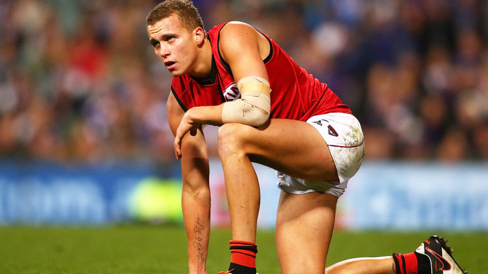 Shaun Edwards, pictured playing for Essendon in 2016, opened up about his decision to retire from the AFL aged 23.