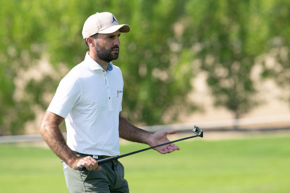 Joël Stalter of France seen on the 18th hole during the second round of the LIV Golf Promotions at the Abu Dhabi Golf Club on Saturday, December 09, 2023 in Abu Dhabi, United Arab Emirates. (Photo by Montana Pritchard/LIV Golf)