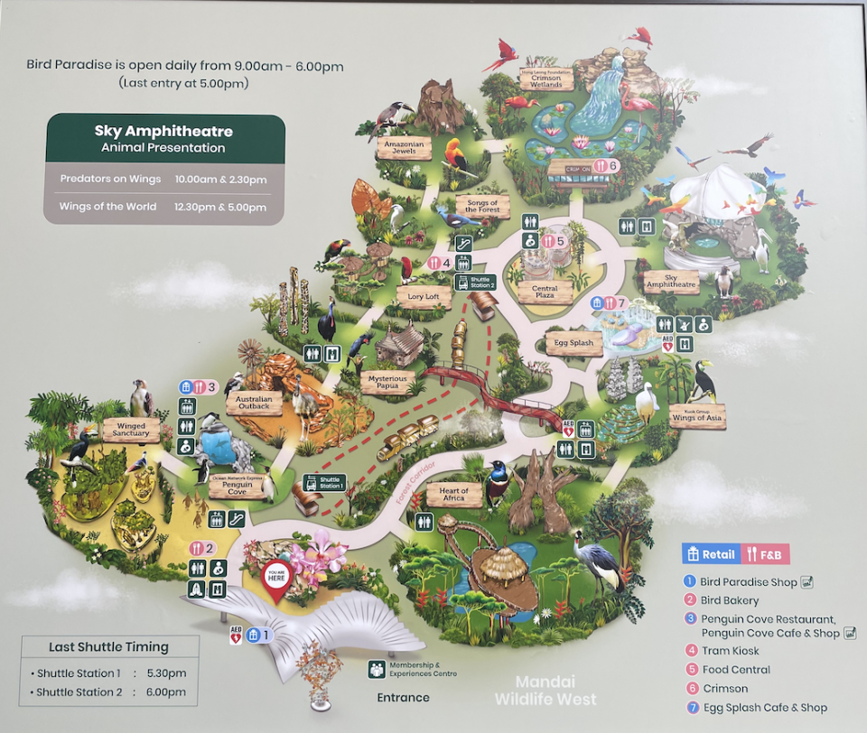 The Bird Paradise park map. 