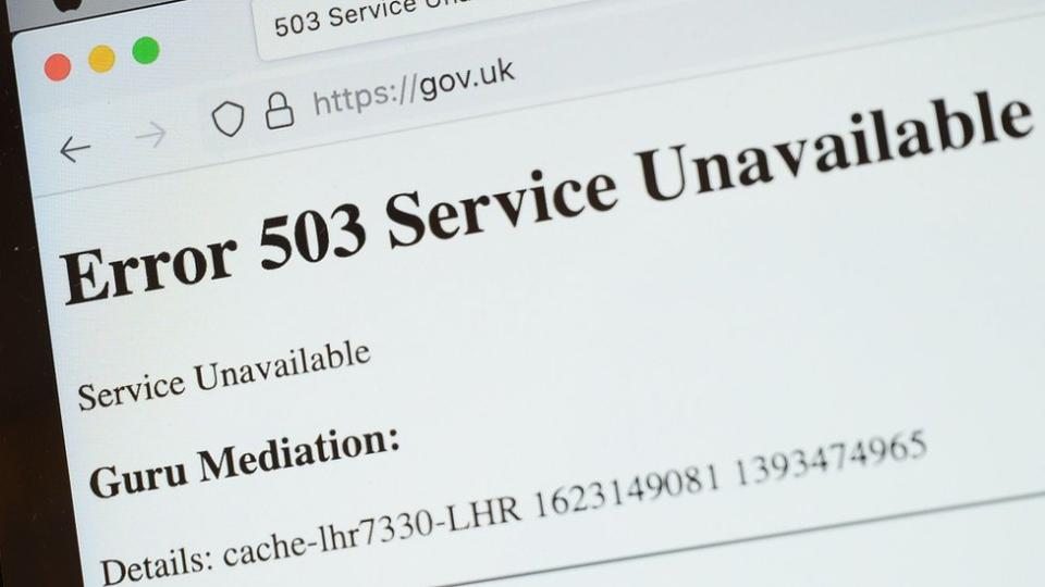英國政府網站顯示「錯誤503」畫面（8/6/2021）