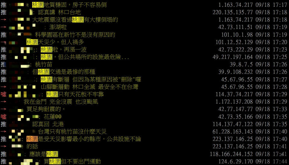 大部分網友都說最安全的地方是桃園。（圖／《PTT》）