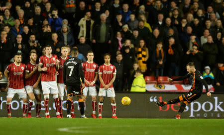 Soccer Football - Championship - Bristol City vs Wolverhampton Wanderers - Ashton Gate Stadium, Bristol, Britain - December 30, 2017 Wolves' Barry Douglas scores their first goal from a free kick Action Images/Alan Walter