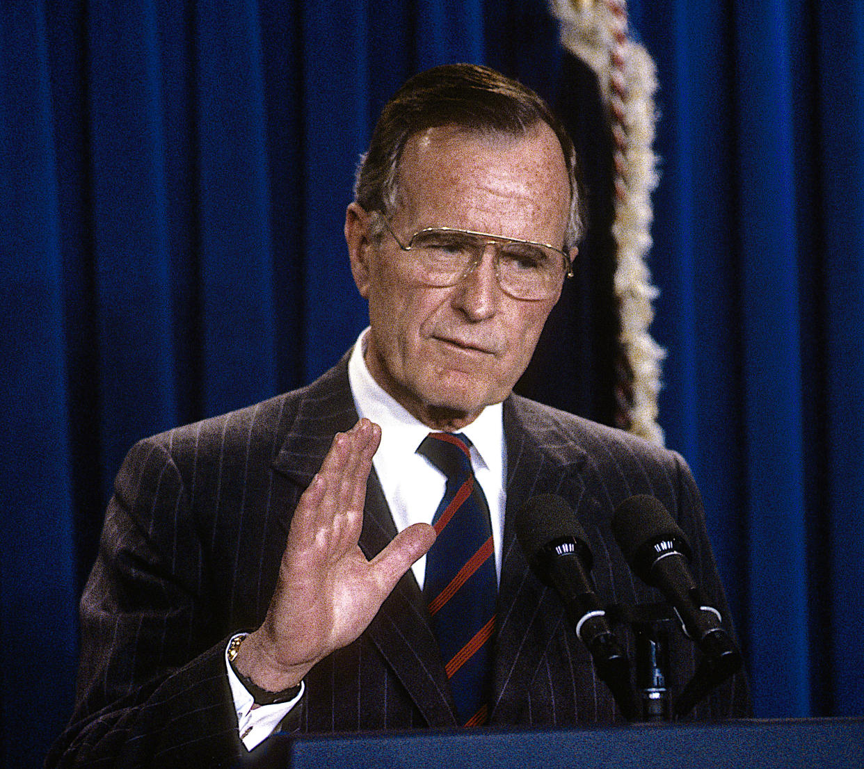 President George H.W. Bush insisted on a delay in loan guarantees to Israel until after a multilateral peace summit in Madrid in October 1991. (Photo: Mark Reinstein/Getty Images)