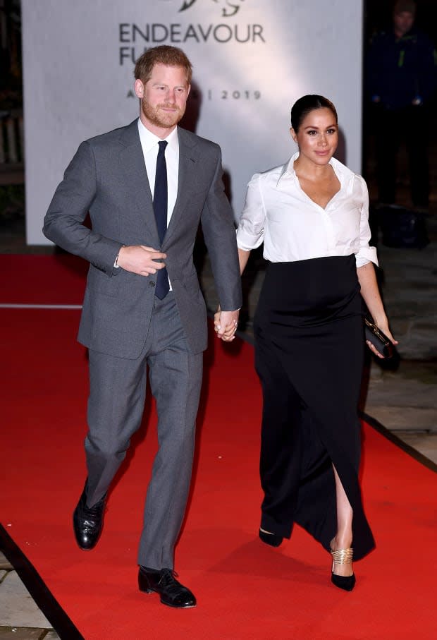 <p>A <a href="https://fashionista.com/2019/02/meghan-markle-wore-custom-givenchy-dress" rel="nofollow noopener" target="_blank" data-ylk="slk:Givenchy maternity pencil skirt;elm:context_link;itc:0;sec:content-canvas" class="link ">Givenchy maternity pencil skirt</a> to an awards ceremony for the Endeavour Fund. <em>Photo: Jeff Spicer/Getty Images</em></p>