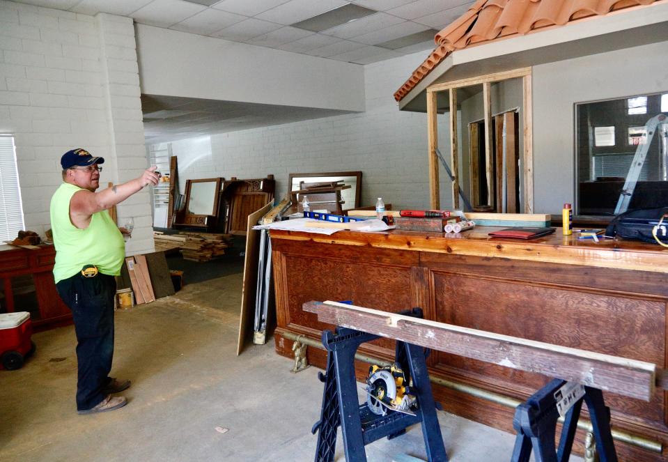 Gordy Sleep describes work taking place at 163 Locust St. on Wednesday, Aug. 10, 2022, for the new location of VFW Post 1934. Sleep is a former Redding resident and ex-Marine who's a member of VFW Post 239 in Bremerton, Wash. He's also a retired construction superintendent who's donating his time. "They're my brother veterans; you have to help," he said. "It doesn't matter what post you're from, it's all for the good of the order."