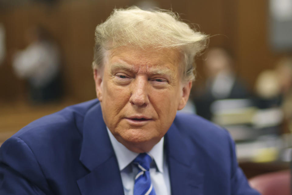 El expresidente estadounidense Donald Trump en la corte en la ciudad de Nueva York el 16 de abril de 2024. (Michael M. Santiago/Pool Photo vía AP)